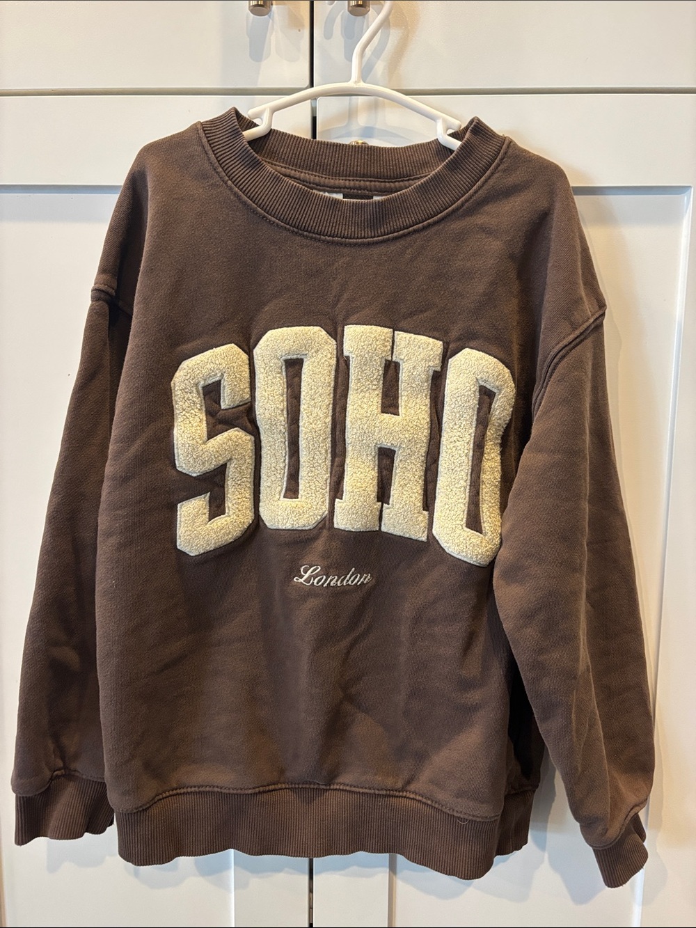 H&M Brown Crewneck Sweatshirt with Cream SOHO Applique